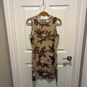 Old Navy Beige Midi Dress with Brown Floral Print